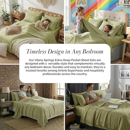Southshore Fine Living, Inc. 6-Piece California King Sheet Sets, 21-Inch Deep Pocket Cal King Sheet Set, 1 Fitted and Flat Sheet Set, Microfiber Bedding, Sage Green Pillow Cases, Sage Green Sheets