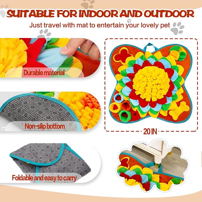 Snuffle Mat for Dogs Pet Treats Feeding Mat for Small/Medium Breed Dogs Non-Slip/Portable/Durable Interactive Dog Puzzle Toys Encourages Natural Foraging Skills (Blue)