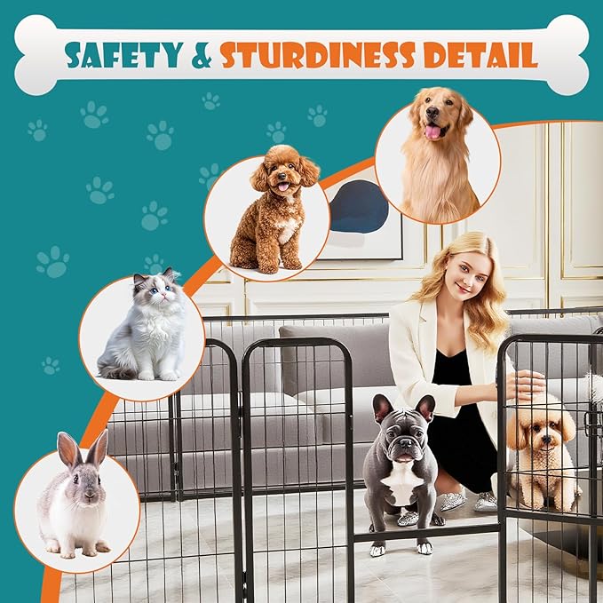 NEWBULIG Dog Playpen Indoors 32 Inch 8 Panels for Small and Medium Dogs Portable and Foldable Pet Fence with Door Heavy Duty Metal Dog Exercise Play Pen for Outdoor Yard