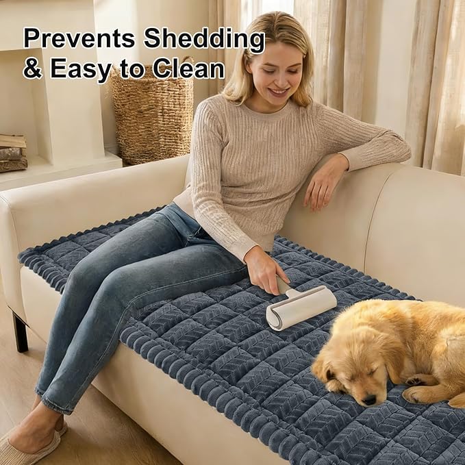 Smiry Non Slip Couch Covers for Dogs, Fuzzy Pet Couch Covers for 3 Cushion Sofa Pet Friendly, Soft Sofa Slipcovers Cushion Furniture Protector Washable (Dark Grey, 27.6" x 70.9")