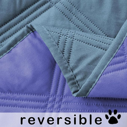 fuguitex Waterproof Dog Blanket Reversible for Small Dogs Resistant Leakproof Washable Couch Cushion Bed Protector Cover for Indoor Furniture Pet Friendly(30"*53",Violet Blue+ Light Blue)