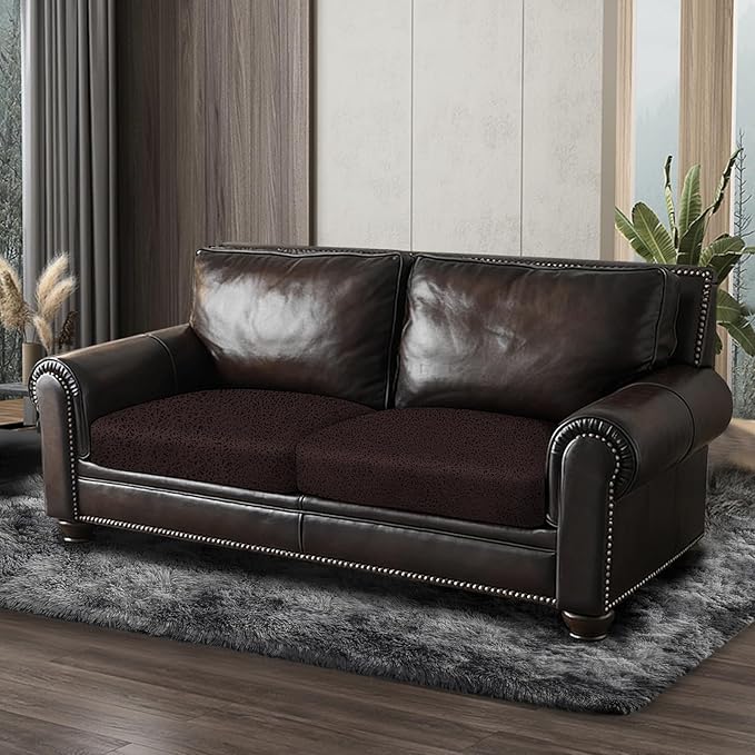 ANARACHON Leather Look Couch Cushion Covers Sofa Seat Slipcovers Sets Couches Furniture Protector for Sectional Armchair Loveseat Pets Kids Stretch Spandex Fabric (2 Cushion Loveseat, Chocolate)