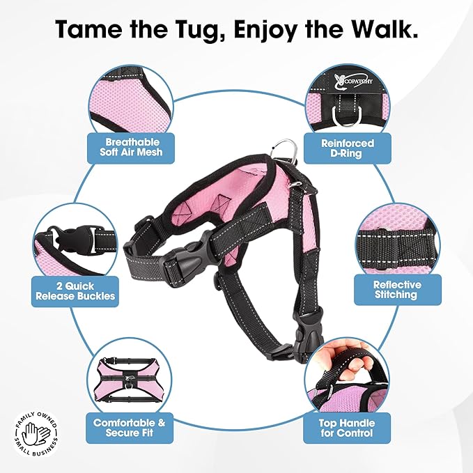 No Pull Reflective Adjustable Dog Harness With Handle- Comfortable Soft All Weather Mesh, Easy On Puppy Harness For Small Medium and Large Dogs (Pink) Large