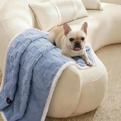 Luciphia Waterproof Dog Blanket, Leakproof Large Pet Blanket for Couch Sofa Bed Furniture Cover Protector, Washable Soft Sherpa Fleece with 3D Jacquard, Cozy Calming Reversible, Blue White, 65"x57"