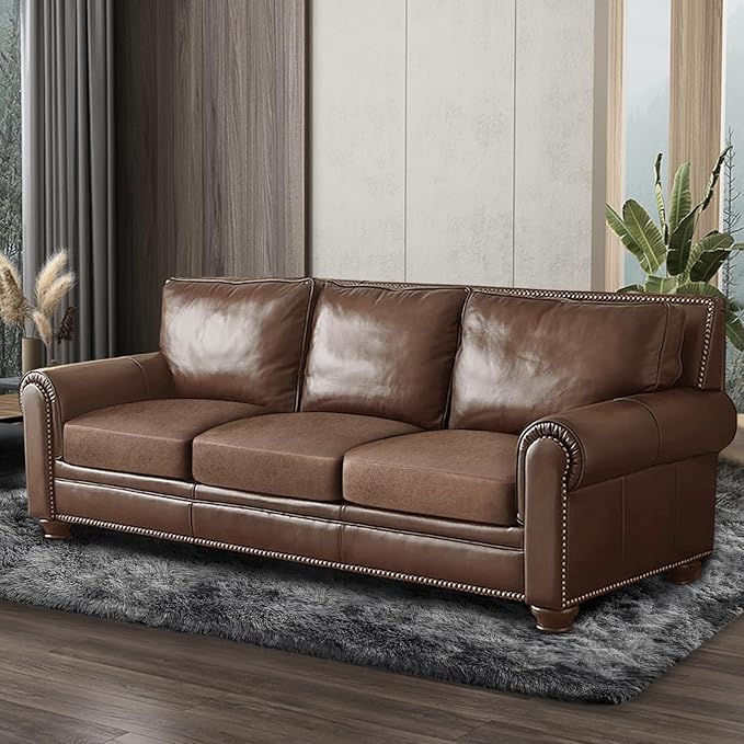 ANARACHON Leather Look Couch Cushion Covers Sofa Seat Slipcovers Sets Couches Furniture Protector for Sectional Armchair Loveseat Pets Kids Stretch Spandex Fabric (3 Cushion Sofa, Brown)