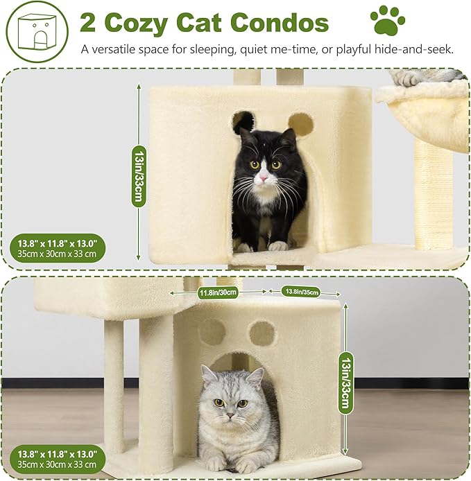 Small Cat Tree Tower for Indoor Cats, 40 in Medium Compact Adults Cat Beds Trees with 2 Condos, Sisal Scratching Post, Large Perch Platform, Multi-Level Kitty Kitten Climbing Stands House(Beige)