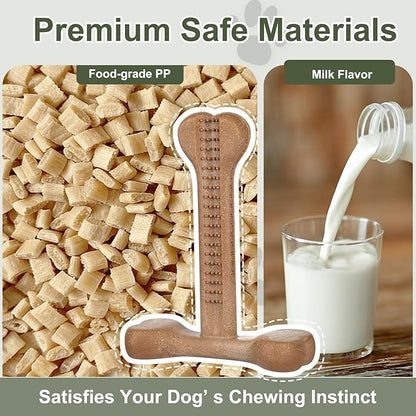 Dog Chew Toy for Aggressive Chewers T-Shaped Tough Dog Bone Toys for Small Medium Large Breed to Keep Them Busy (Small-Under 20LBS, Milk Flavored)