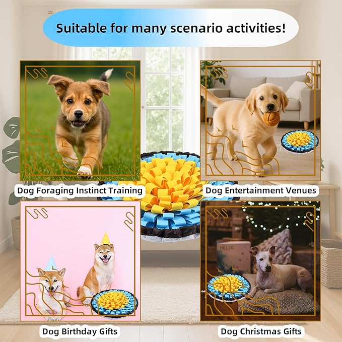 Snuffle Mat for Dogs, Large Dog Snuffle Mat 19'' x 19'' Enrichment Interactive Dog Puzzle Toys for Dogs Cats Encourage Natural Foraging Skills and Olfactory Training Stress Relievers Blue-Yellow