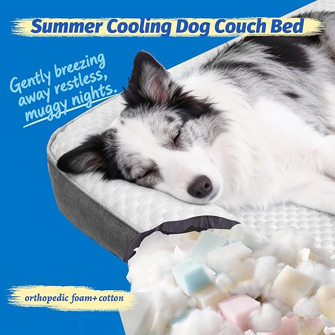 WATANIYA PET Cooling Dog Bed, Washable Cooling Mat for Large Dogs with Removable Cover, Self Cooling Couch Cover for Dog, Non-Slip Dog Couch Bed, 35x31 Inch, Grey