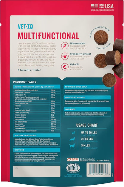 VetIQ 8-in-One Multifunctional Supplement for Dogs, Supports Hip & Joint, Urinary Tract, Immune System, Skin Health and Heart Health, Soft Chews, Made in The USA, (Pack of 120)