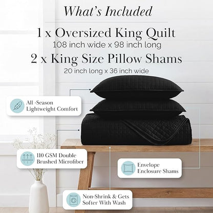 Southshore Fine Living, Inc. Oversized King Quilt Bedding Set, Microfiber Quilts, Pet Hair Resistant Bedding, Oversized King Size Quilt Set w/2 Pillow Shams, Black Bedspread & Coverlet Sets
