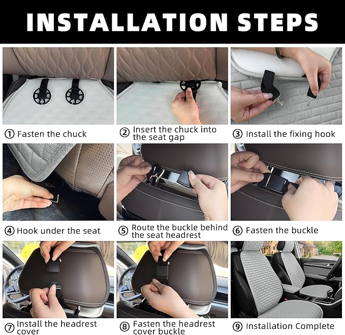 Linen Car Seat Covers Front Seat Covers - 2 PCS Durable & Non-Slip Breathable Cloth Fabric Car Seat Protector, Universal Fit for Most Automotive, Vans, SUVs, Trucks - Gray