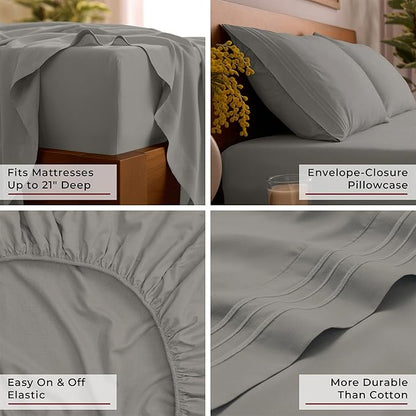 Mellanni Queen Sheet Set - 6-Piece Iconic Collection Bedding, (Including 4 Pillowcases), 21-Inch Extra Deep Pocket, Easy Care, Ultra Soft, Cooling Sheets, Brushed Microfiber - Taupe