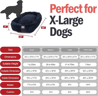 Majestic Pet Villa 52 Inch Shredded Memory Foam Dog Bed for X-Large Sized Dog 52x35x11 Inch–Orthopedic Pet Bed with Removable Washable Cover-Washable X-Large Puppy Mat with Head Support-Navy