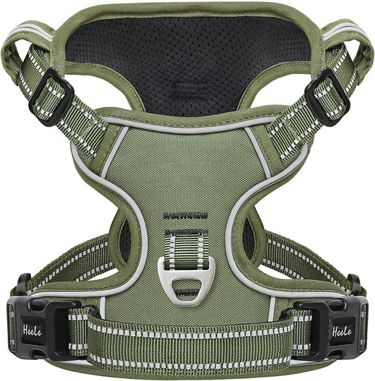 HEELE Dog Harness, No Pull Adjustable Padded Reflective Harness for Small Medium Large Dogs with Handle for Walking Training, Green, M
