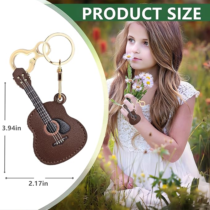 Leather Keychain Holder Case Compatible with AirTag,Cute Protective Cover with Keyring,Anti-Scratch Finder GPS Tracker Case for Wallet Keys,bag,pets,Backpack(Guitar Brown)