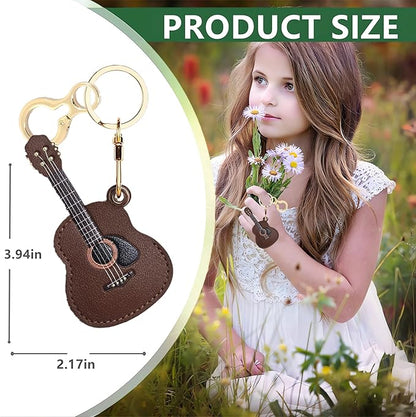 Leather Keychain Holder Case Compatible with AirTag,Cute Protective Cover with Keyring,Anti-Scratch Finder GPS Tracker Case for Wallet Keys,bag,pets,Backpack(Guitar Brown)