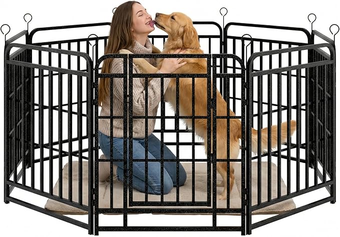 Dog Playpen Outdoor 8 Panels 32'' Rustproof Metal Dog Fence with Gate Small Medium Portable Large Dog Play Pen 18FT, 48 Sq.ft for RV Camping, Trips, Play Yard