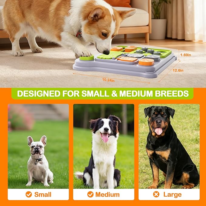 Dog Puzzle Toy Slow Feeder, Interactive Dog Toys for IQ Training & Mental Stimulation, ABS Easy Clean Detachable Tray Non-Slip Base, Enrichment Toys for Small Medium Dogs, Green