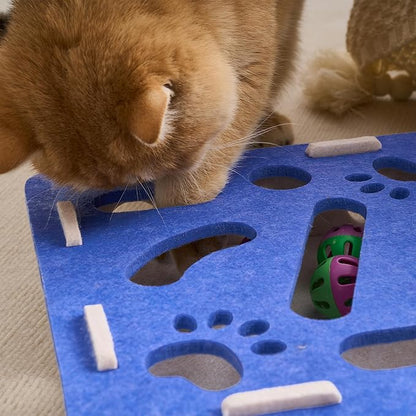 Interactive Cat Puzzle Feeder Toy - Felt Maze Box with 3 Jingle Balls for Indoor Cats, Kittens to Adults - Mental Stimulation, Slow Feeding & Fun Exercise Encourages Natural Hunting Instincts
