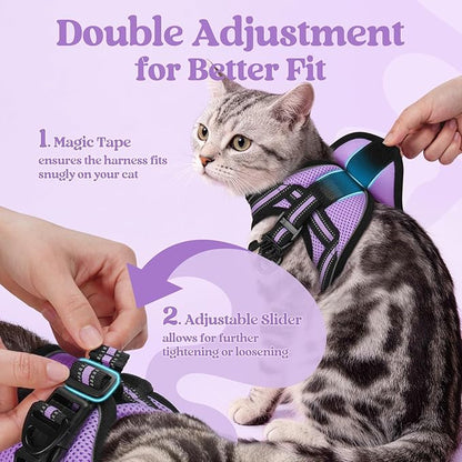rabbitgoo Cat Harness and Leash Set for Walking Escape Proof, Adjustable Soft Kittens Vest with Reflective Strip for Cats, Comfortable Outdoor Vest, Light Purple, M