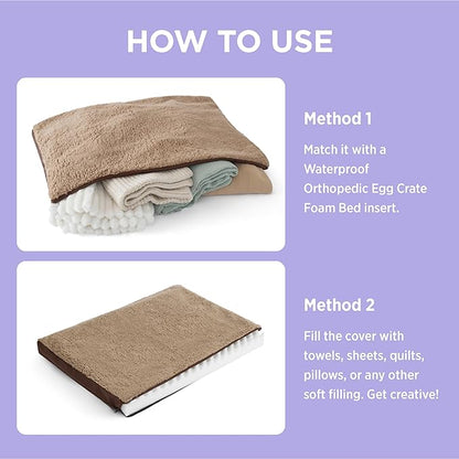 LE SURE Washable Dog Bed Cover Replacement - Large Size Plush Fleece Cover for Orthopedic Egg Crate Foam Pet Mat 36x27x3 Inches, Brown