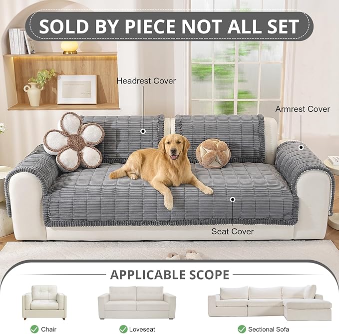 OstepDecor Washable Couch Cover for Dogs, Thick Pet Friendly Sofa Covers, Soft Couch Protector, Paw Cart Sofa Slipcovers, Cushion Protector for Leather, Sectional, Loveseat (35.4" x 82.7", Dark Grey)