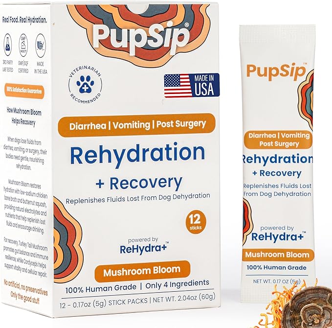 Dog Hydration & Recovery – Helps Dogs Drink More Water During Diarrhea, Vomiting, Low Appetite & Post-Surgery – Digestion Support with Turkey Tail Mushroom & Bone Broth, 12 Sticks
