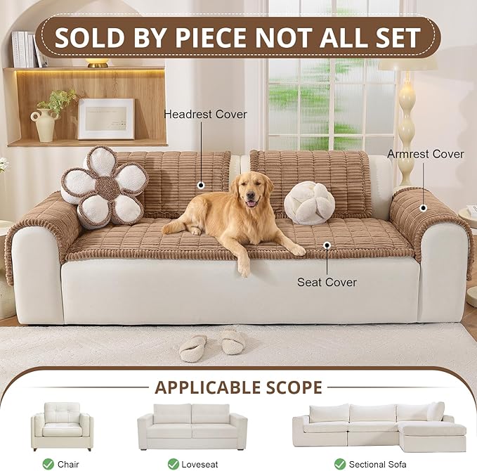 OstepDecor Washable Couch Cover for Dogs, Thick Pet Friendly Sofa Covers, Soft Couch Protector, Paw Cart Sofa Slipcovers, Cushion Protector for Leather, Sectional, Loveseat (35.4" x 35.4", Brown)