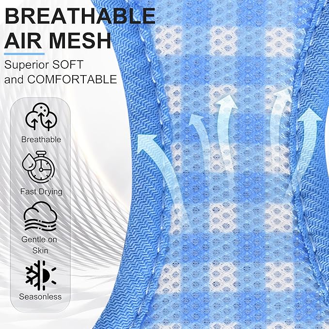 AIITLE Breathable Mesh Dog Vest Harness, No Pull Escape Proof Vest Harnesses with Reflective Bands, Adjustable Plaid Pet Outdoor Harnesses for Small and Medium Dogs Blue M