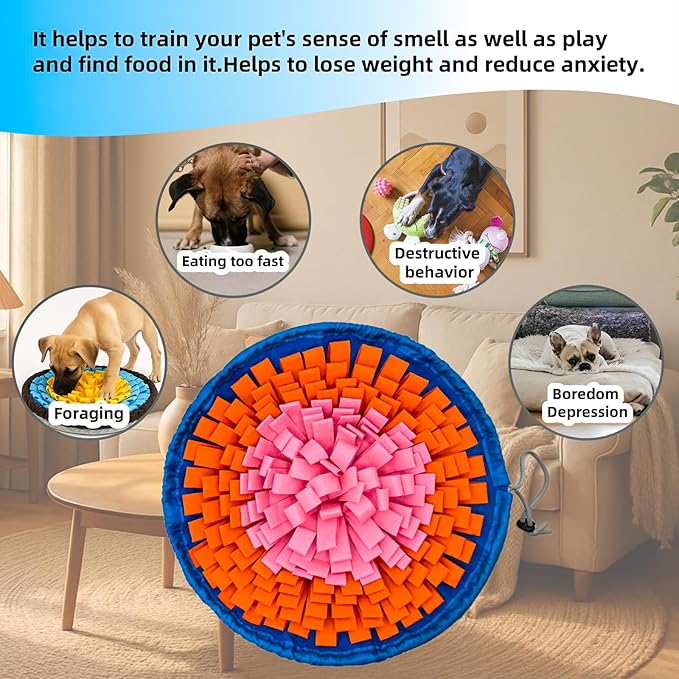 Snuffle Mat for Dogs, Large Dog Snuffle Mat 19'' x 19'' Enrichment Interactive Dog Puzzle Toys for Cats Dogs Encourage Natural Foraging Skills and Olfactory Training Stress Relievers Orange-Pink