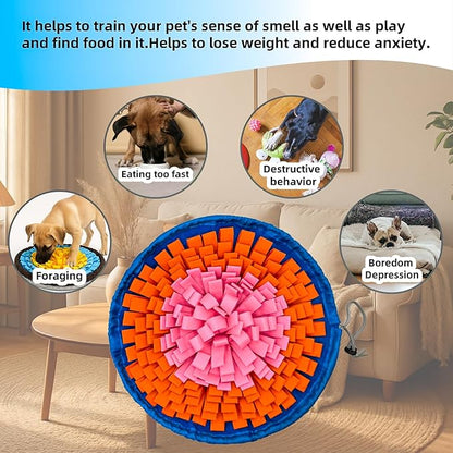 Snuffle Mat for Dogs, Large Dog Snuffle Mat 19'' x 19'' Enrichment Interactive Dog Puzzle Toys for Cats Dogs Encourage Natural Foraging Skills and Olfactory Training Stress Relievers Orange-Pink