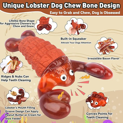 BIKIISEN Squeaky Dog Toys for Aggressive Chewers for Large Dogs, Interactive Chew Toys to Keep Them Busy, Indestructible Toys, Tough Toys for Medium Large Dogs (Red)