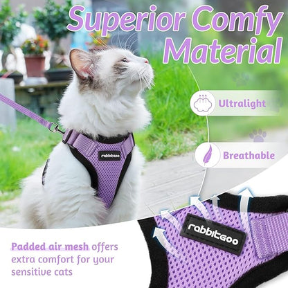 rabbitgoo Cat Harness and Leash for Walking, Escape Proof Soft Adjustable Vest Harnesses for Cats, Easy Control Breathable Reflective Strips Jacket, Light Purple, XS