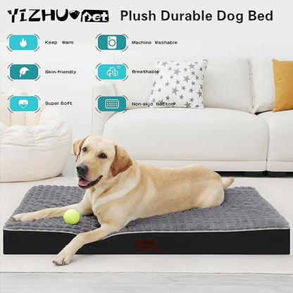 Dog Bed, Waterproof Orthopedic Dog Beds for Large/Medium/Small Dogs, Dog Crate Pad with Removable Washable Pet Mat Cover, Non-Slip Bottom (XXXL(54''x42''x4''), Grey Side)