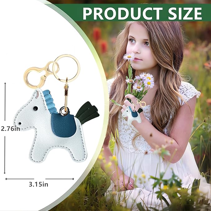 Leather Keychain Holder Case Compatible with AirTag,Cute Protective Cover with Keyring,Anti-Scratch Finder GPS Tracker Case for Wallet Keys,bag,pets,Backpack(Horse H)