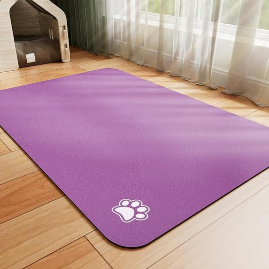 HotLive Dog Food Mat - Absorbent Cat Mat for Food and Water, No Stains Pet Feeding Bowl Mat, Easy to Clean Pet Placemats, Quick Dry Dog Water Dispenser Mat for Messy Drinkers | Paw Purple 18"x34"