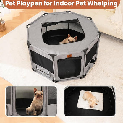 Enclosed Playpen, Portable Cat & Puppy Kennel with Sturdy PVC Pipe Frame and Scratch-Resistant Fabric, Soft Dog Playpen for Indoor & Outdoor Use (Large Size, 45x45x24 Inches)