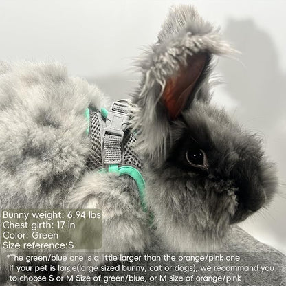 Rabbit Harness and Leash Set Escape Proof, Adjustable Soft Padded Vest, Breathable Mesh Bunny Harness with Reflective Strap, Safe for Small Animals(Blue,S)