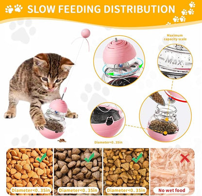 Cat Interactive Toys Engaging Wand, Slow Food Treat Dispenser, and Tumbler Design for Indoor Cats Durable, Non-Toxic, Ideal for Exercise and Boredom Relief Gift for Kitten, Pink