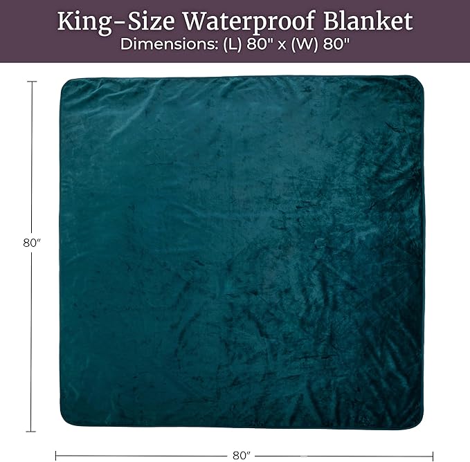 Lavish Home Waterproof Blanket - 80x80 King-Size Blanket for Kids, Pets, and Outdoors - Throw for Bed, Couch, Chair and Car (Green)
