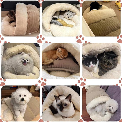 Romaneco Bed for Dog and Cat, Pet Bed, Ultra Soft Cute Plush Slipper Cat Cave Bed, Anti Slip Warm Pet House Nest, Self-Warming, Ideal for Indoor Use - Fits up to 25lbs (30"X22", L, Light Brown)