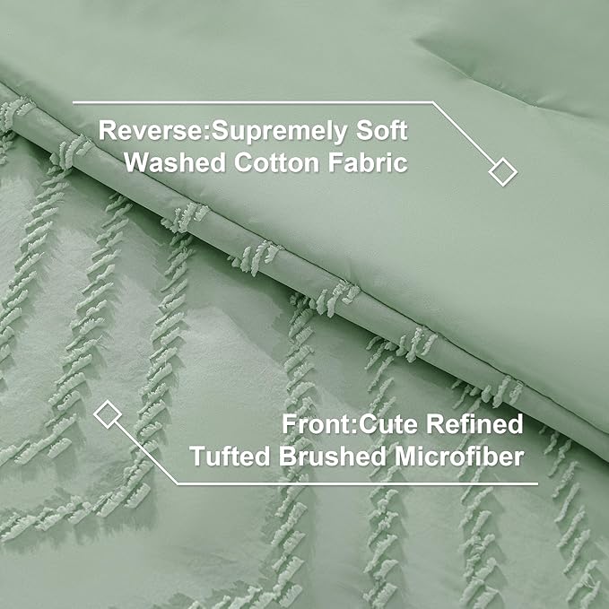 Litanika King Size Comforter Set with Sheets Sage Green - 7 Pieces Bed in a Bag King Boho Tufted Complete Bedding Sets with Comforter, Sheets, Pillowcases & Shams