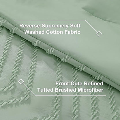Litanika King Size Comforter Set with Sheets Sage Green - 7 Pieces Bed in a Bag King Boho Tufted Complete Bedding Sets with Comforter, Sheets, Pillowcases & Shams