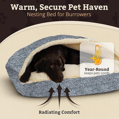 Snoozer Pet Products Luxury Rectangle Cozy Cave Dog Bed with Microsuede, Showdog Collection, Medium, Palmer Indigo