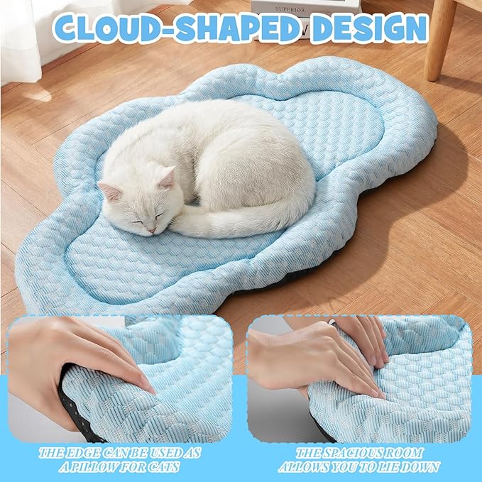Shinylin Cooling Mat Summer Cool Pet Cat Sleeping Pad Thicken Puppy Sleeping Blanket Cloud Washable Breathable Non-Slip Pup Cat Pad for Summer Pet Chair Floor Kennel(Blue,26" X 16")