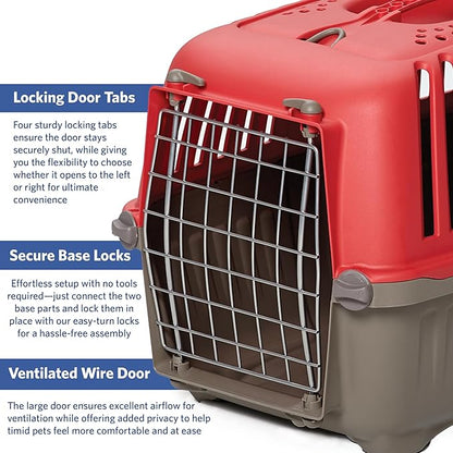 MidWest Homes for Pets Spree Travel Carrier - Hard-Sided Dog & Cat Carrier, Small Pet Travel Crate with Handle, Ventilated Design, Easy Assembly, 19-Inch, Red