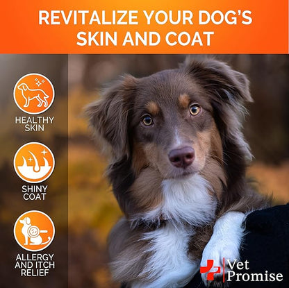 Omega 3 for Dogs - Skin and Coat Supplement - Fish Oil for Dogs Chews - Allergy and Itch Relief - Anti Shedding Supplement - Dry Skin Treatment - Salmon Oil - Made in USA - 120 Soft Treats