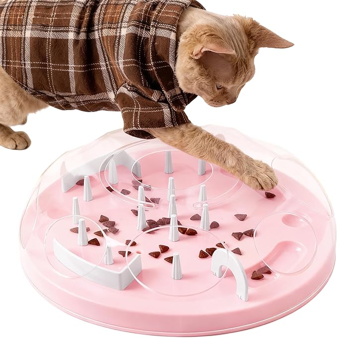 Pet Prime Cat Puzzle Feeder Interactive Enrichment Toys for Indoor Cats Slow Feeder Food Treat Puzzle Cat Stimulation Toys Pink