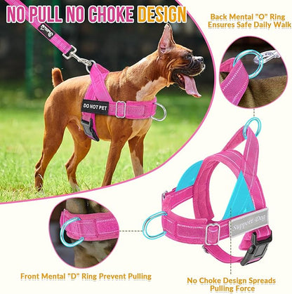 Lukovee No Pull Dog Harness & Leash Set - Heavy Duty Dog Vest Harness with Soft Padded for Medium Large Dogs, Adjustable Reflective Tactical Pet Harness for Easy Walk and Training (L, FU)